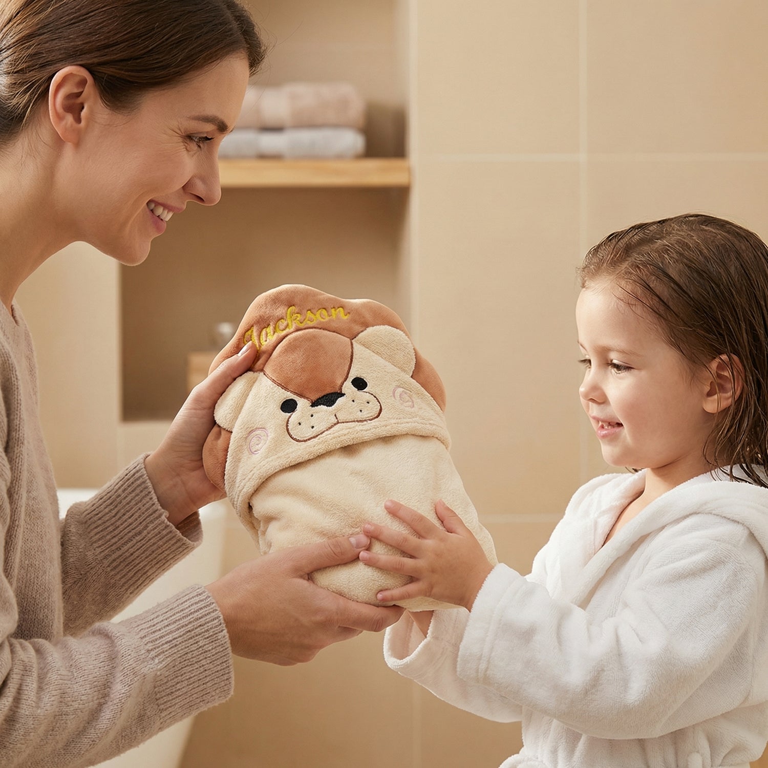 Personalized Lion Hooded Bath Towel with Name