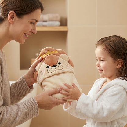 Personalized Lion Hooded Bath Towel with Name