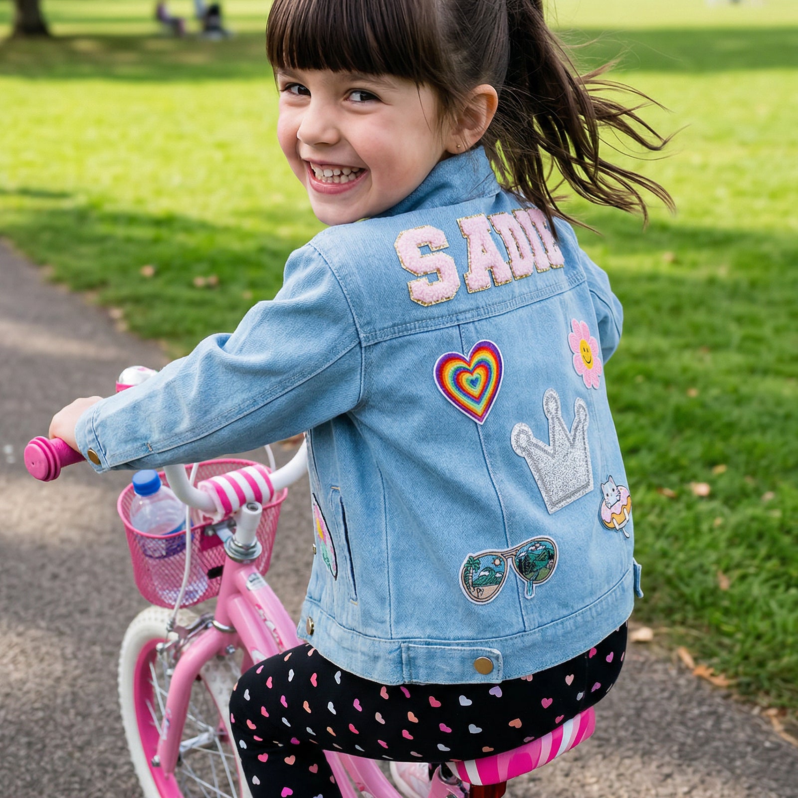 Personalized Kids Denim Jacket with Custom Name and Fun Patches - Sokidsun