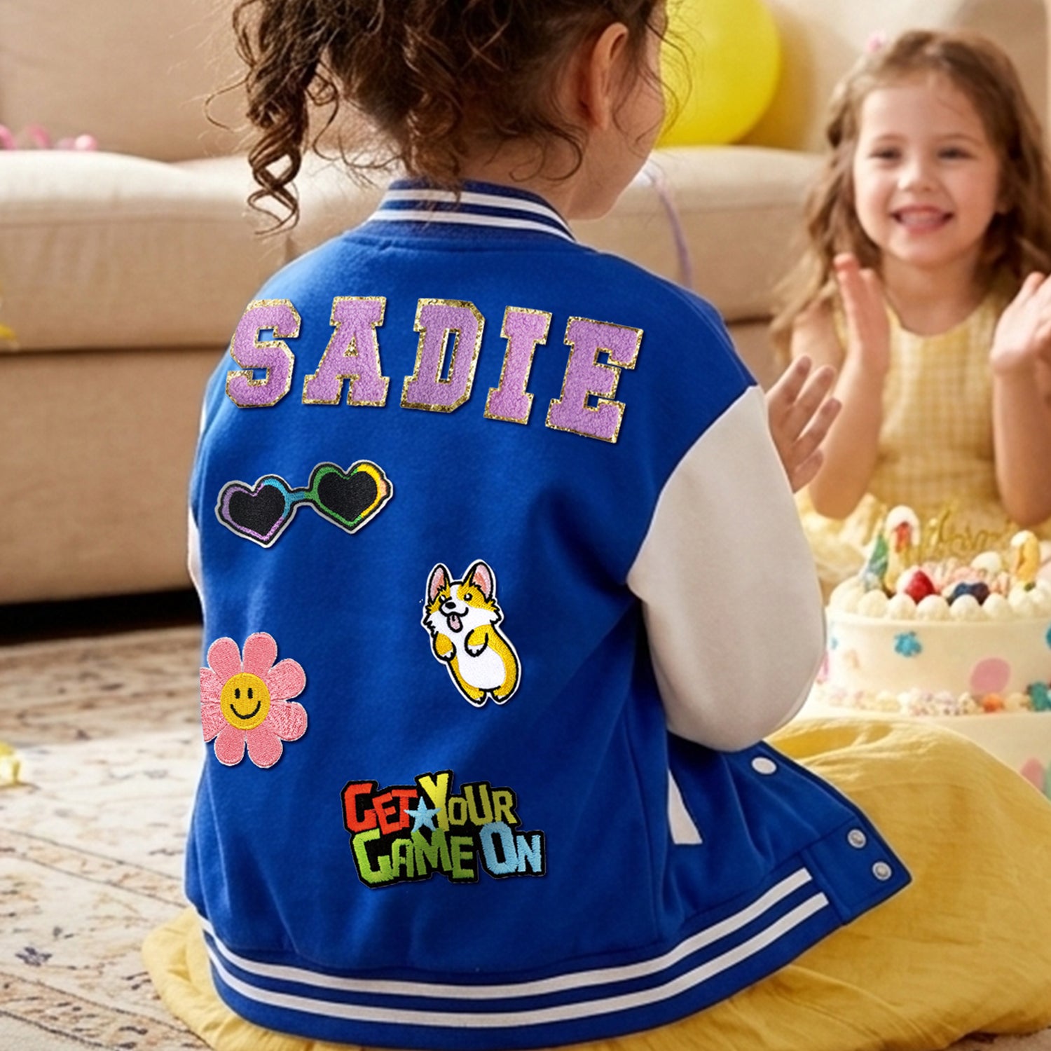 Personalized Kids Varsity Jacket with Name and Cute Patches - Sokidsun
