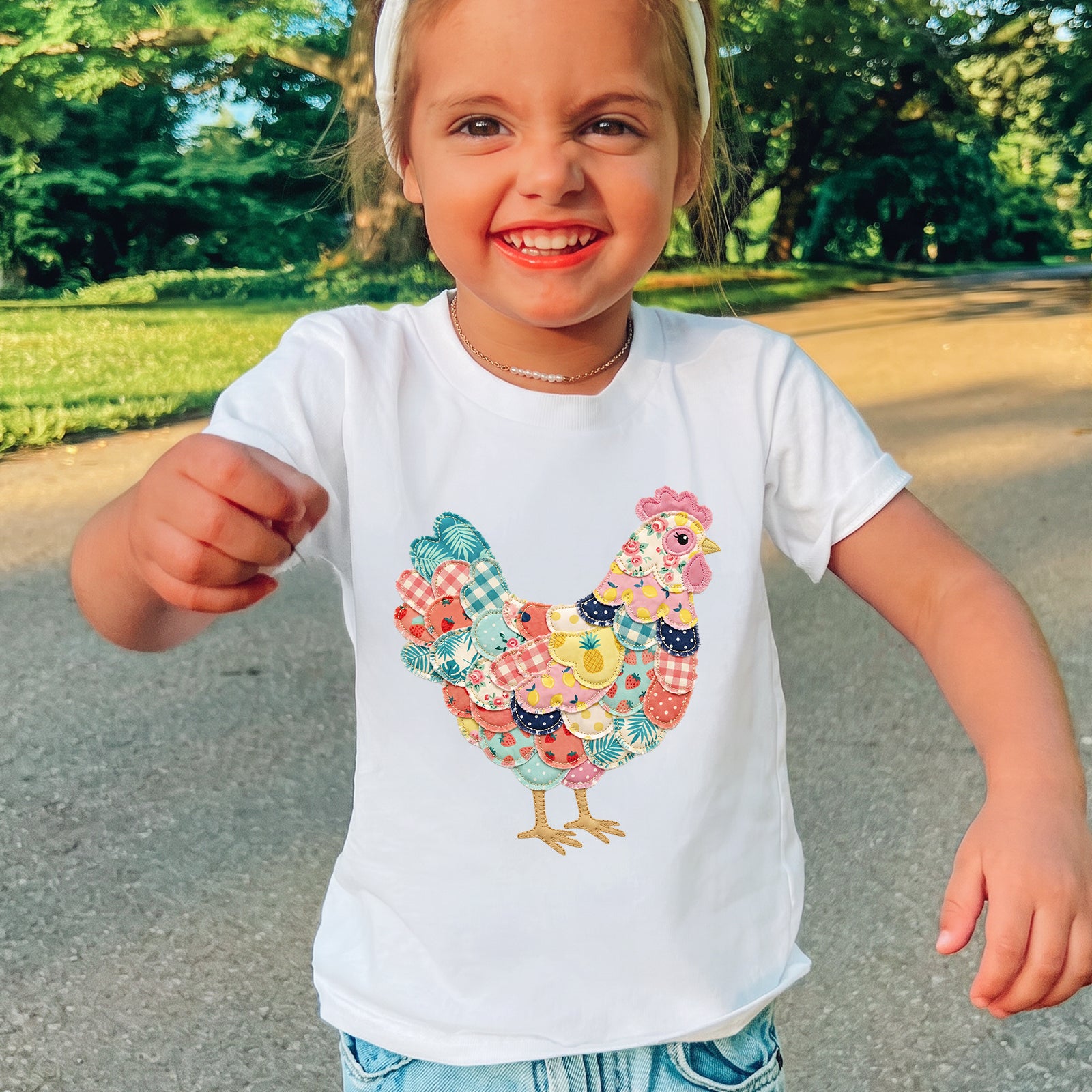 Personalized Kids Chick Applique Graphic Tee Cute Patchwork Animal T-shirt