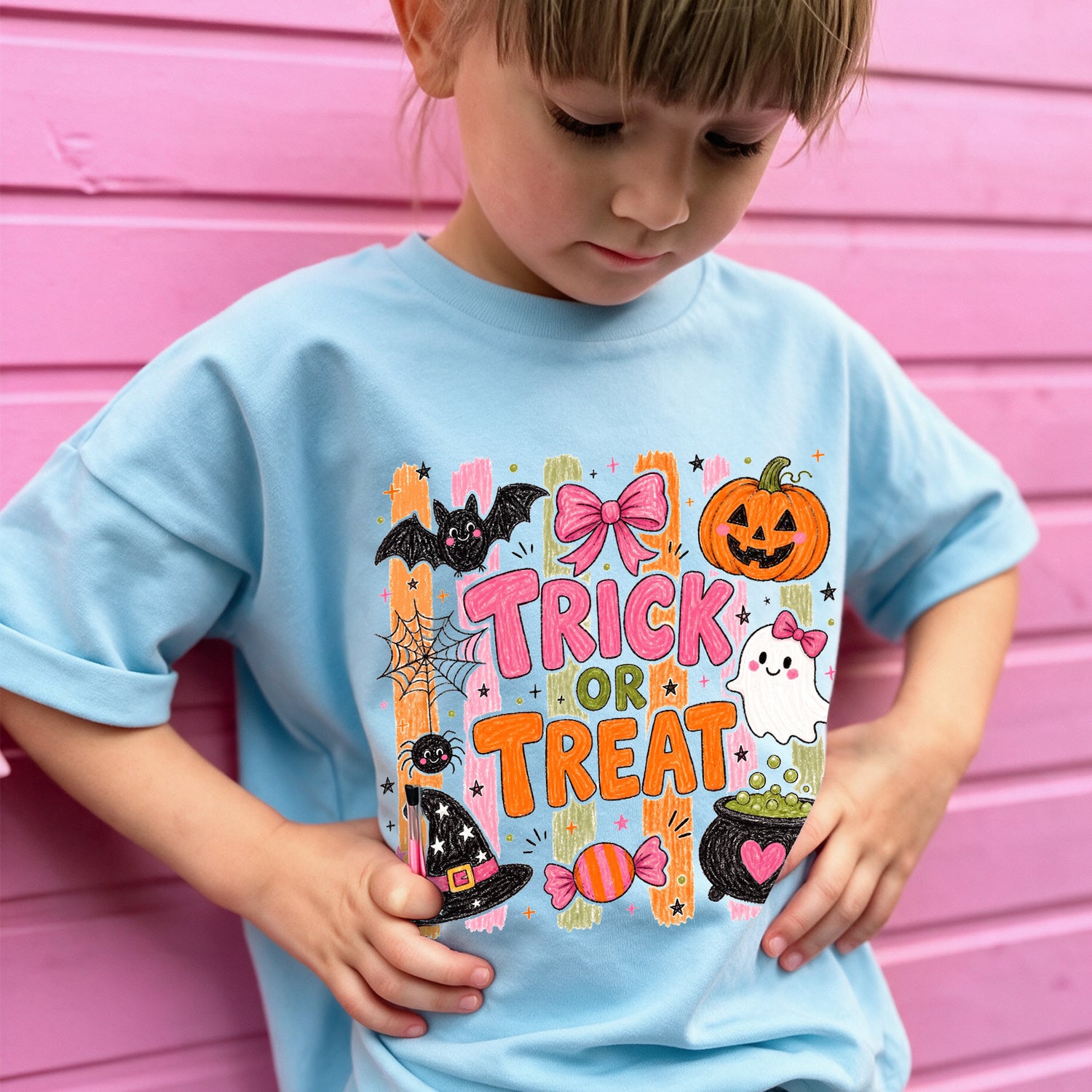 Personalized Kids Trick or Treat Halloween Graphic T-Shirt