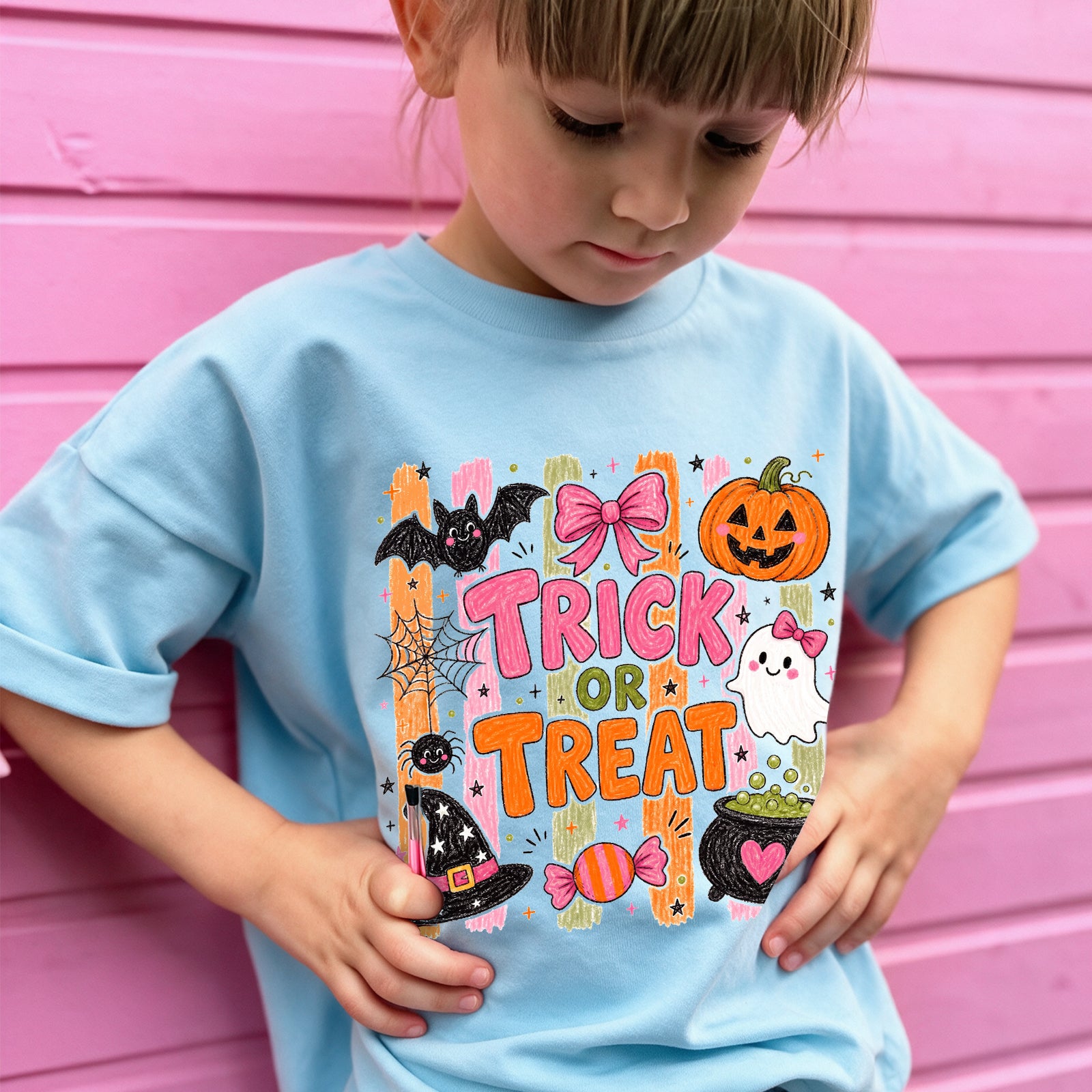 Personalized Kids Trick or Treat Halloween Graphic T-Shirt