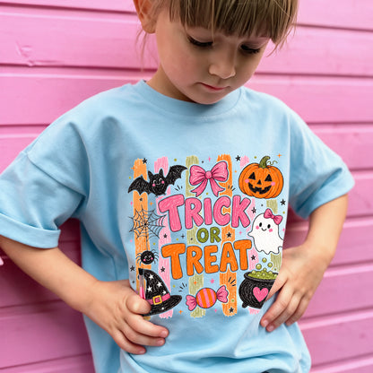 Personalized Kids Trick or Treat Halloween Graphic T-Shirt