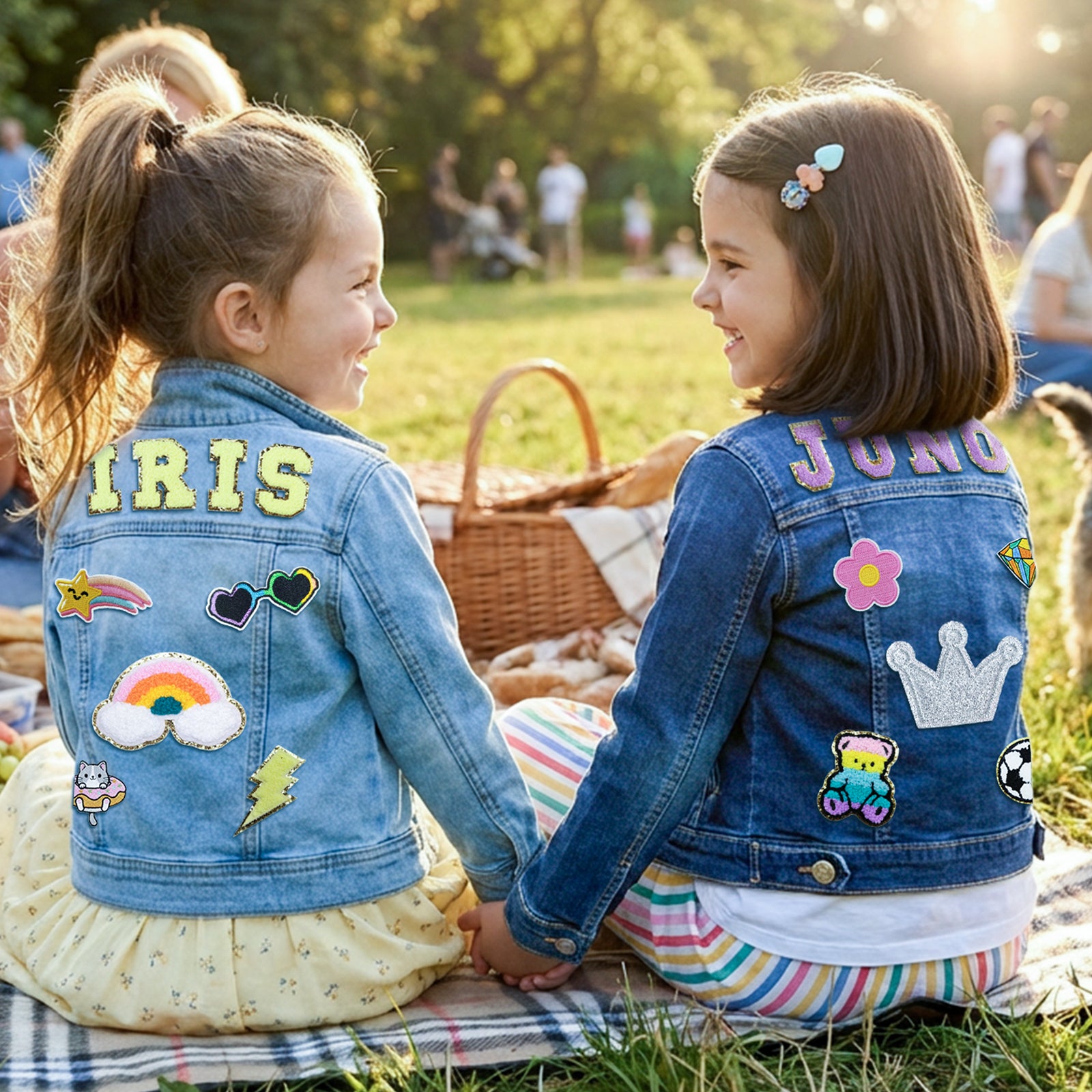 Personalized Kids Denim Jacket with Custom Name and Fun Patches - Sokidsun