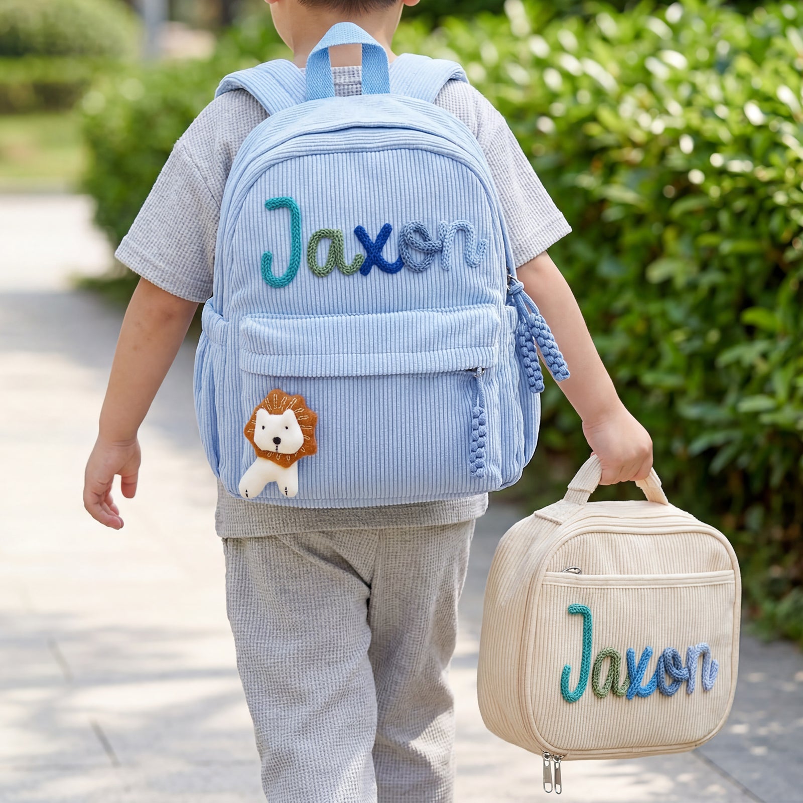 Personalized Kids Corduroy Backpack With Crochet Patches