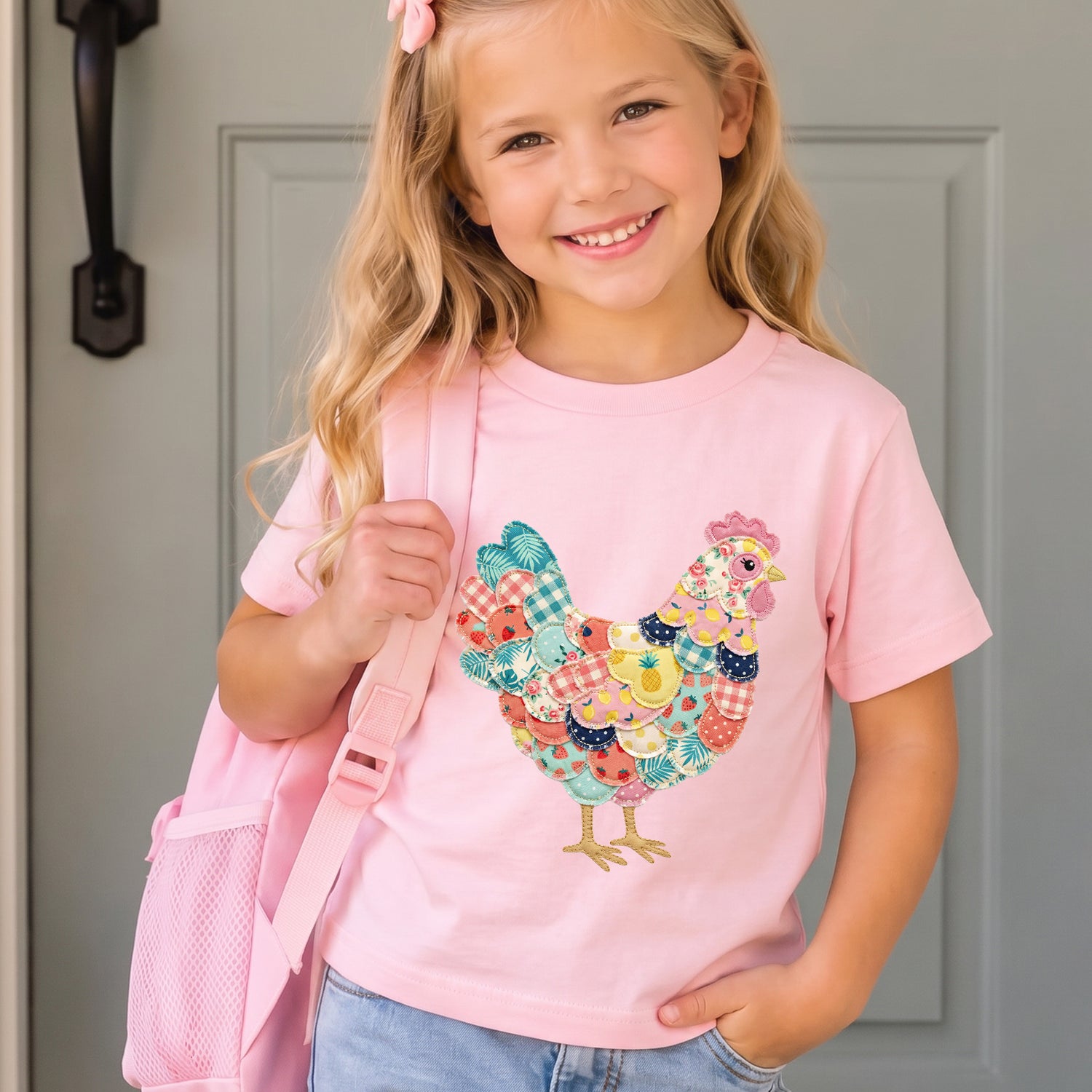 Personalized Kids Chick Applique Graphic Tee Cute Patchwork Animal T-shirt