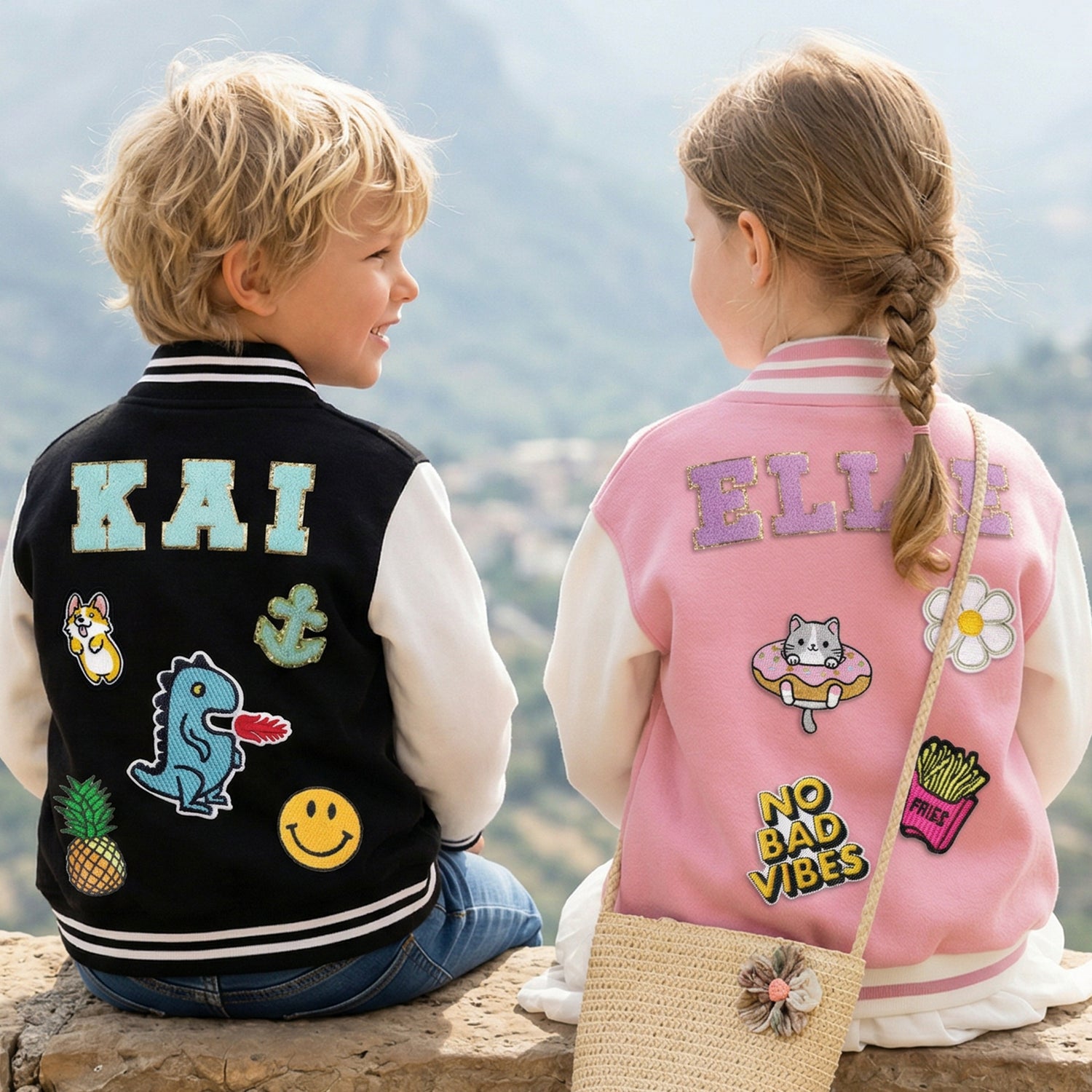 Personalized Kids Varsity Jacket with Name and Cute Patches - Sokidsun