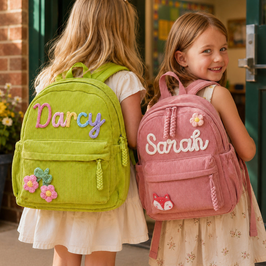 Personalized Kids Corduroy Backpack With Crochet Patches