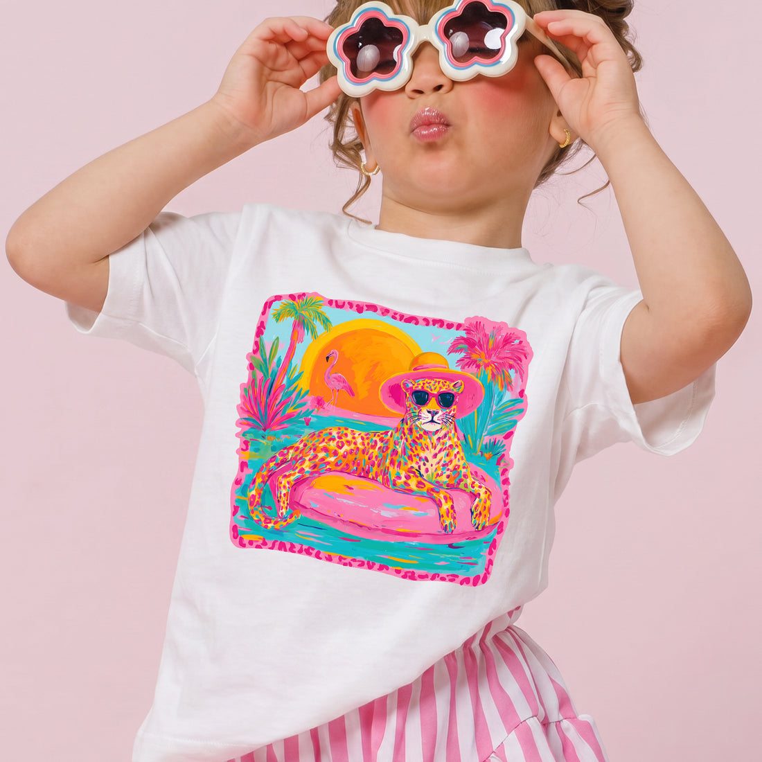 Personalized Kids Cheetah Graphic Tee Colorful Tropical Animal T-shirt