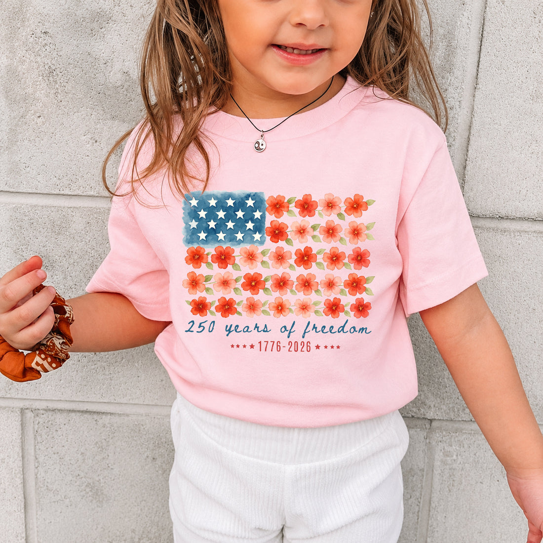 Kids Floral American Flag T-Shirt