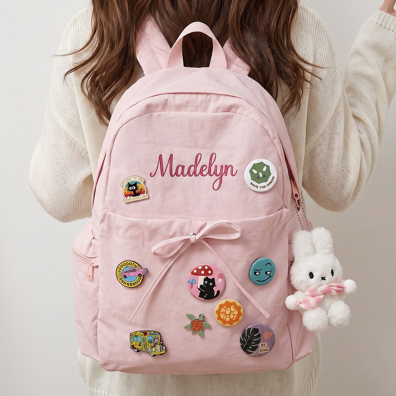 Personalized Kids Backpack with Embroidered Name and Badge Pins