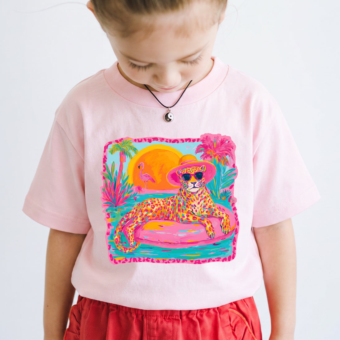 Personalized Kids Cheetah Graphic Tee Colorful Tropical Animal T-shirt