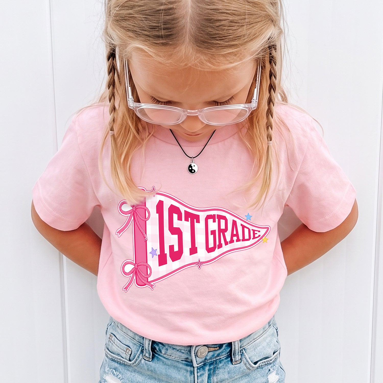 Personalized 1st Grade Pink Pennant T-Shirt