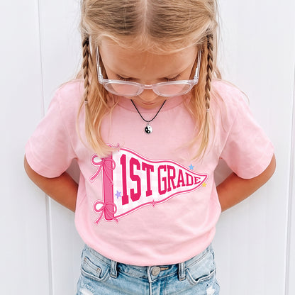 Personalized 1st Grade Pink Pennant T-Shirt