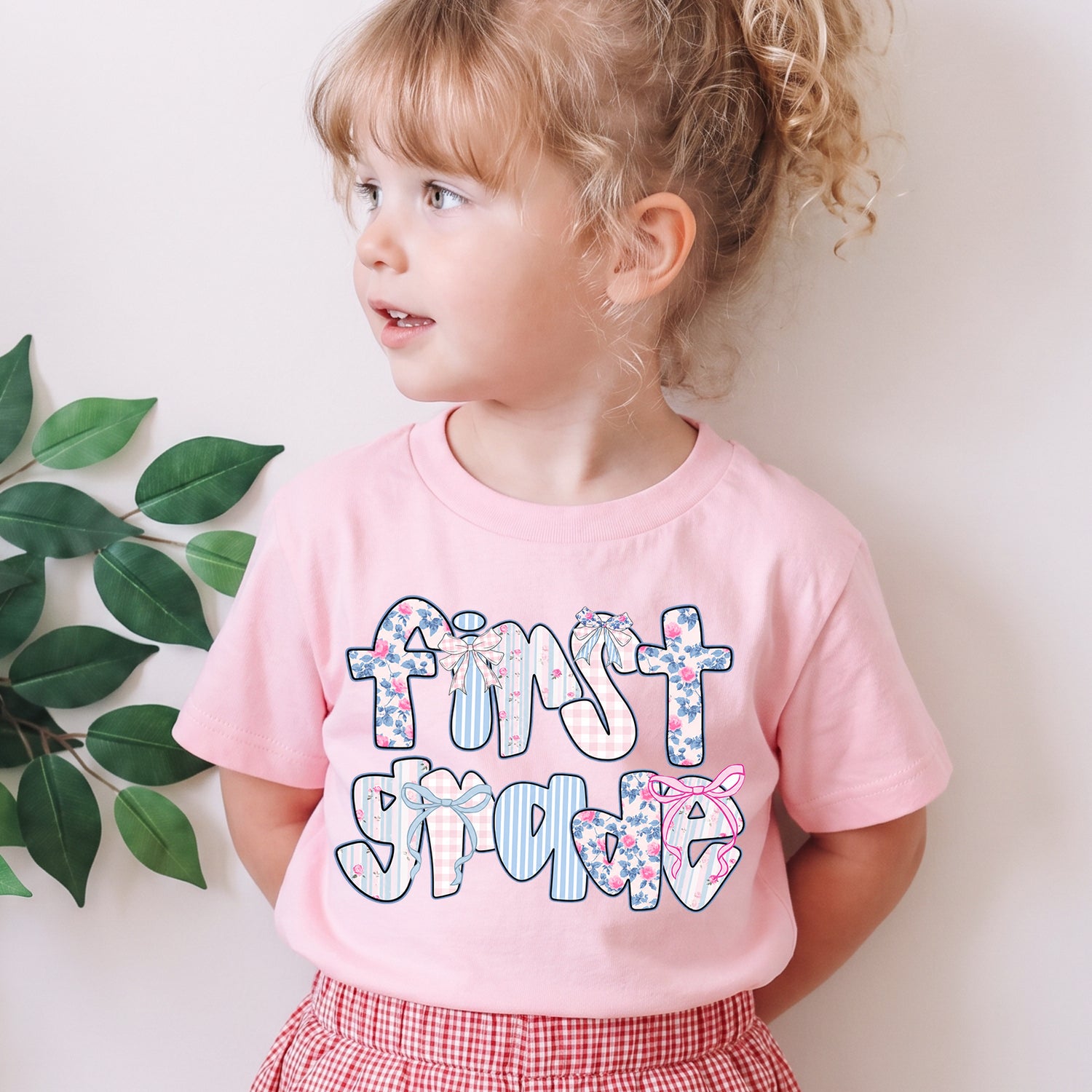 Personalized First Grade Floral Bow T-Shirt