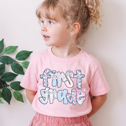 Personalized First Grade Floral Bow T-Shirt