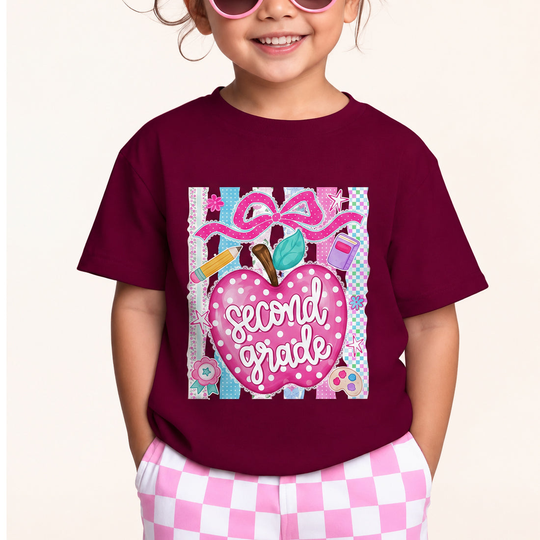Second Grade School Ready Cute Apple Kids T-shirt