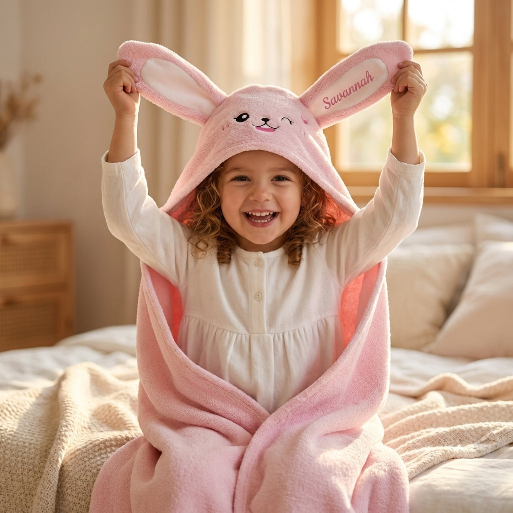Personalized Bunny Hooded Bath Towel with Name
