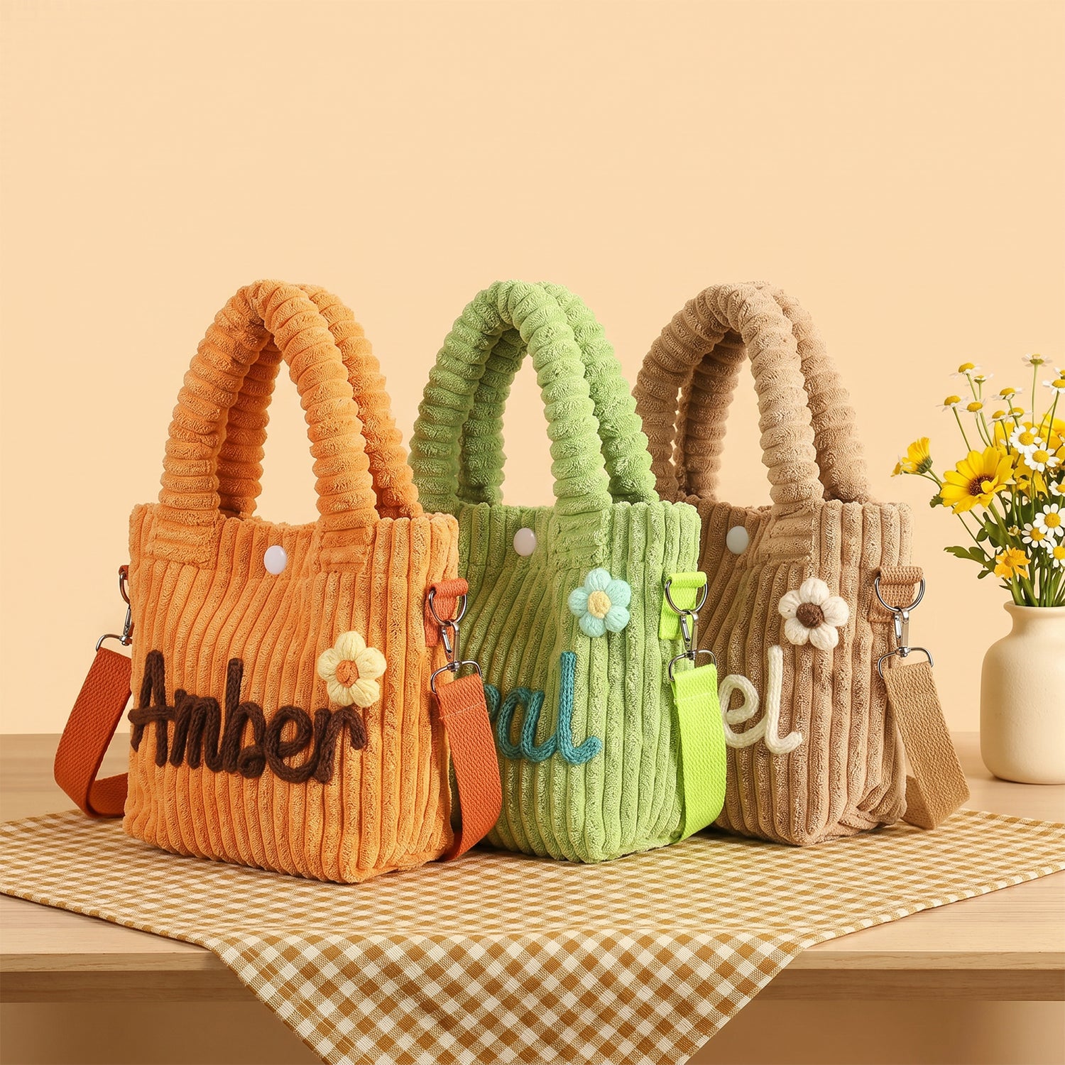 Personalized Kids Corduroy Crossbody Tote Bag