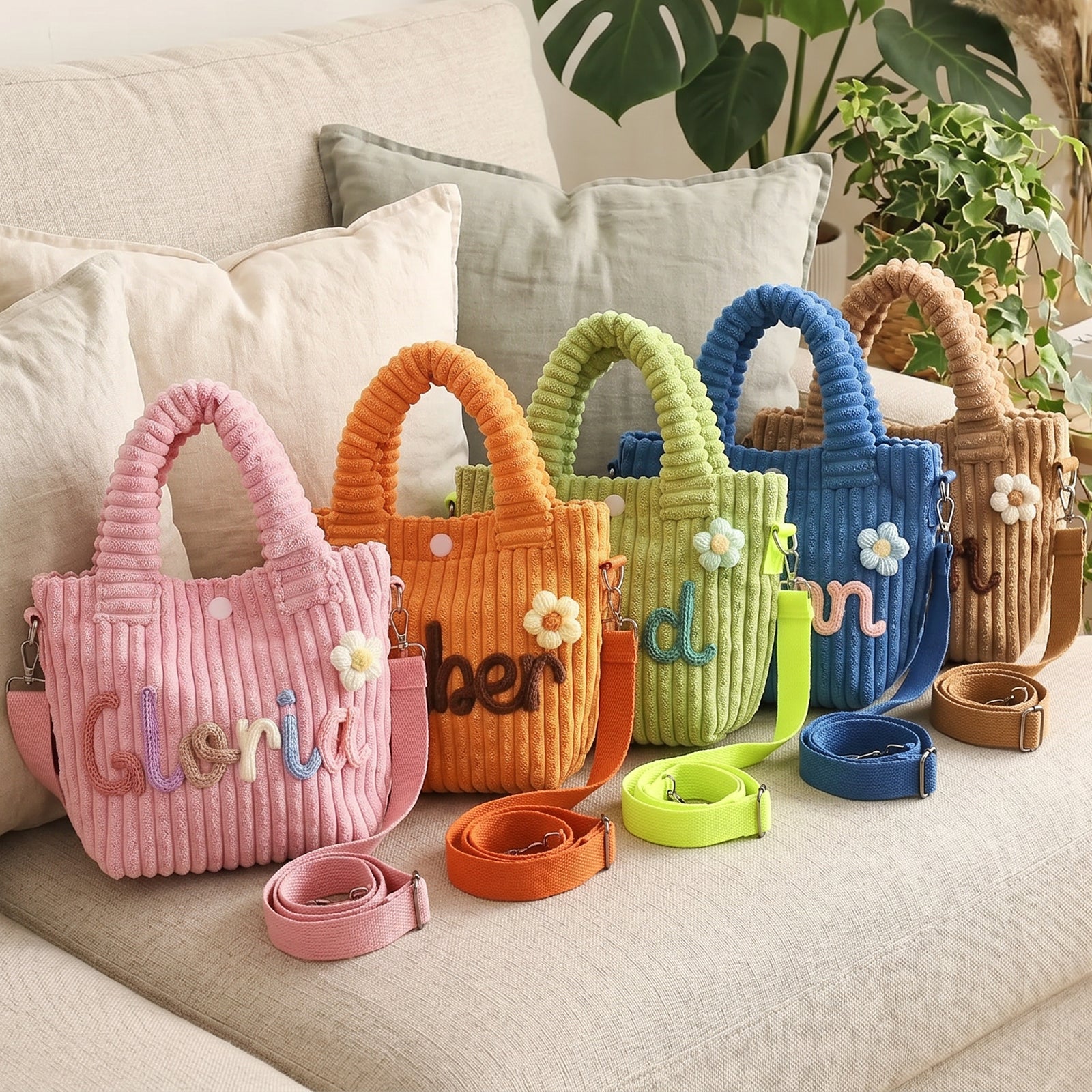 Personalized Kids Corduroy Crossbody Tote Bag