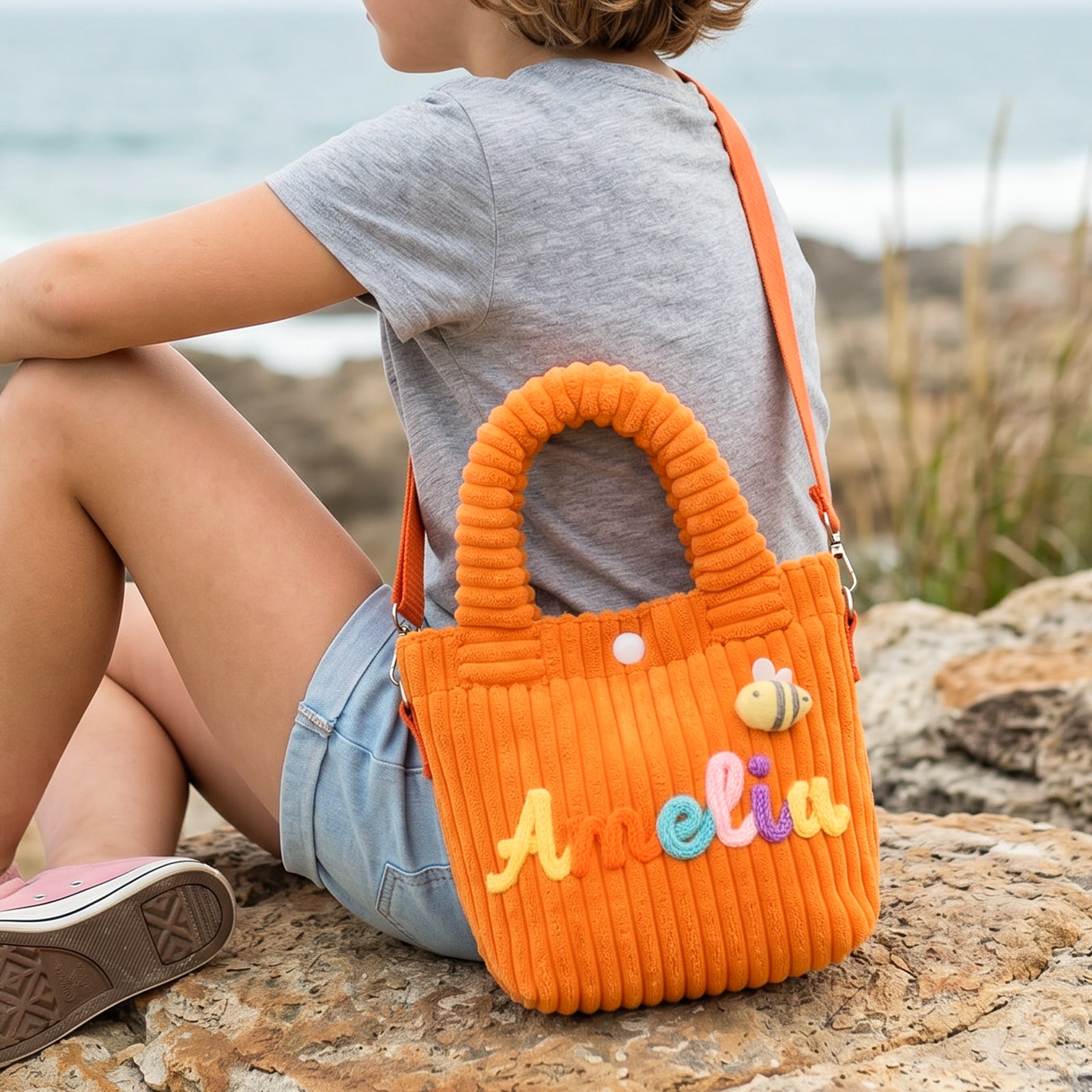 Personalized Kids Corduroy Crossbody Tote Bag