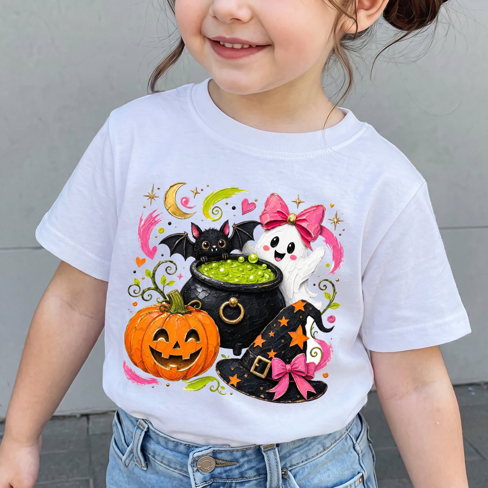 Personalized Kids Cute Witch Halloween Graphic T-Shirt
