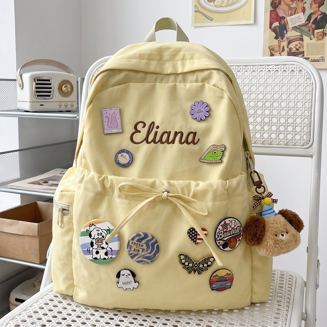 Personalized Kids Backpack with Embroidered Name and Badge Pins