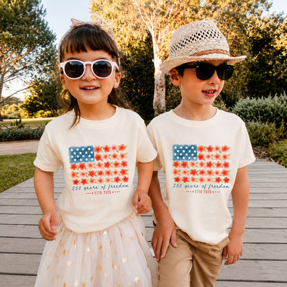Kids Floral American Flag T-Shirt