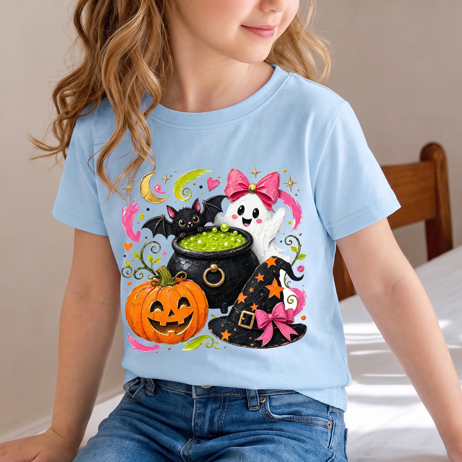 Personalized Kids Cute Witch Halloween Graphic T-Shirt