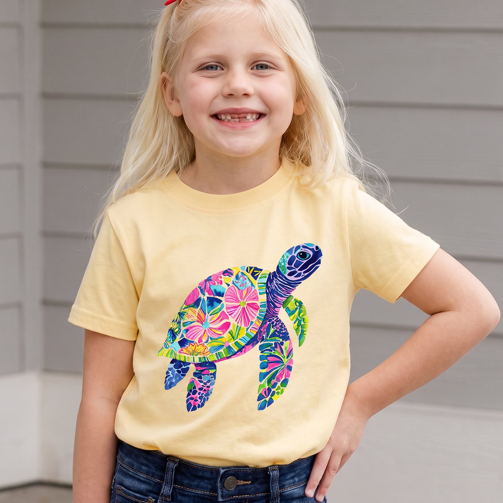 Personalized Kids Sea Turtle Floral Graphic Tee Ocean Theme T-shirt