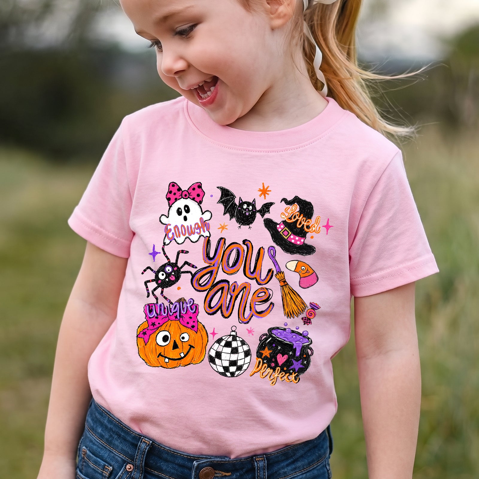 Personalized Kids Cute Witch Halloween Graphic T-Shirt