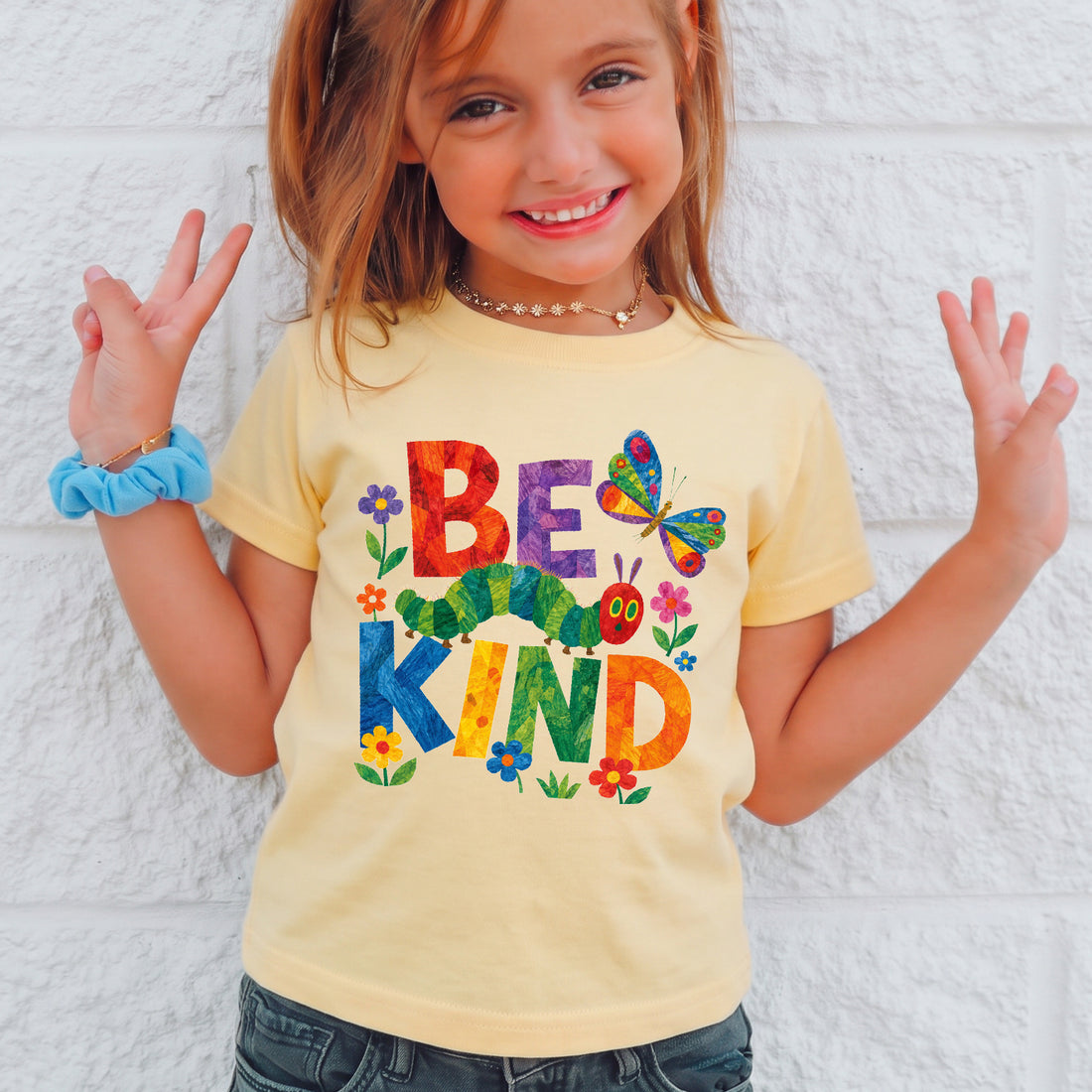 Personalized Kids Be Kind Graphic Tee Cute Caterpillar Butterfly T-shirt
