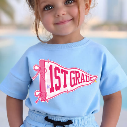 Personalized 1st Grade Pink Pennant T-Shirt