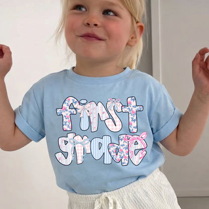 Personalized First Grade Floral Bow T-Shirt
