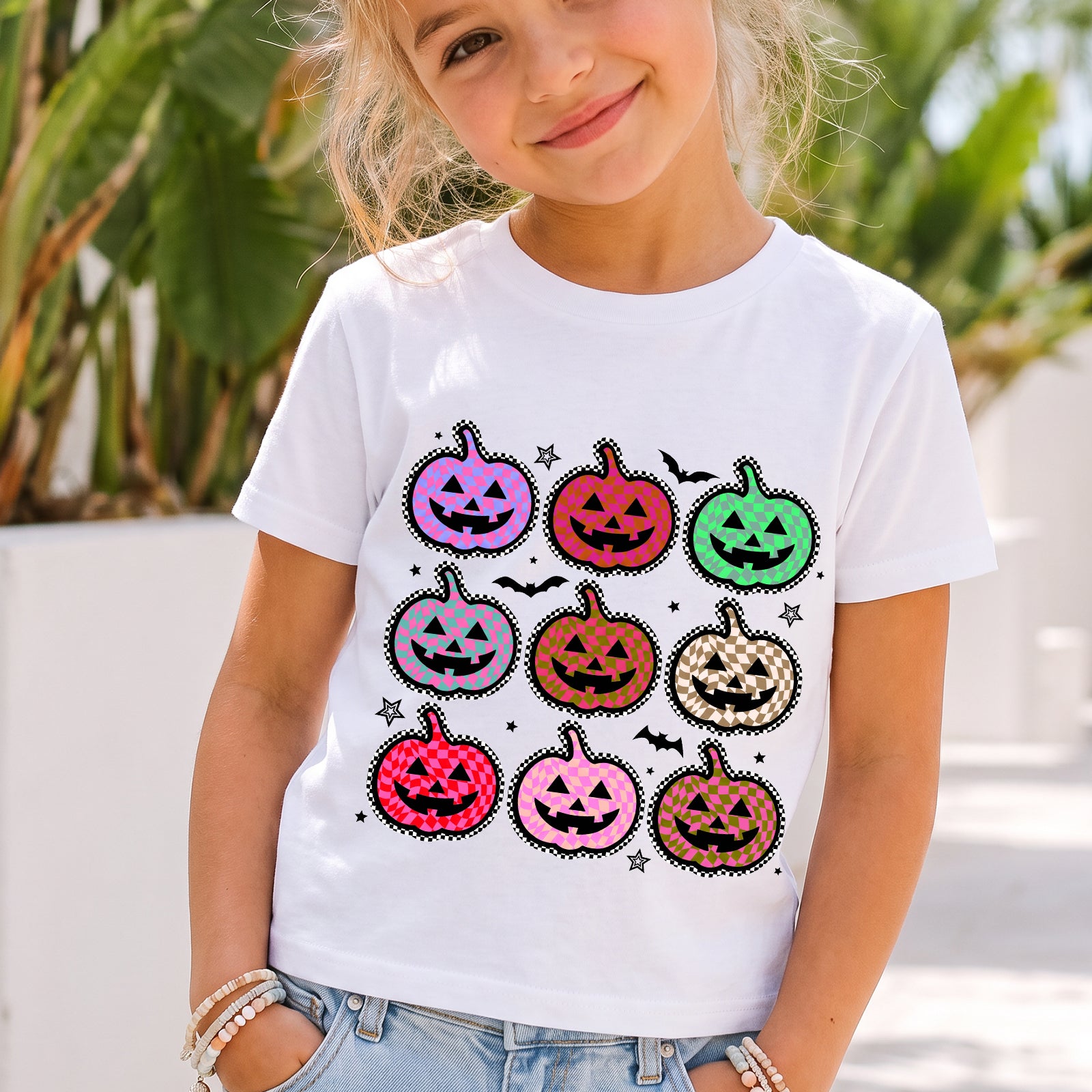 Personalized Kids Colorful Pumpkin Halloween Graphic T-Shirt