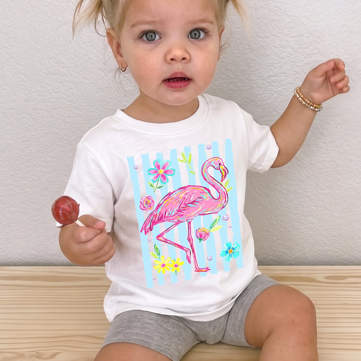 Personalized Kids Flamingo Floral Graphic Tee Tropical Summer T-shirt