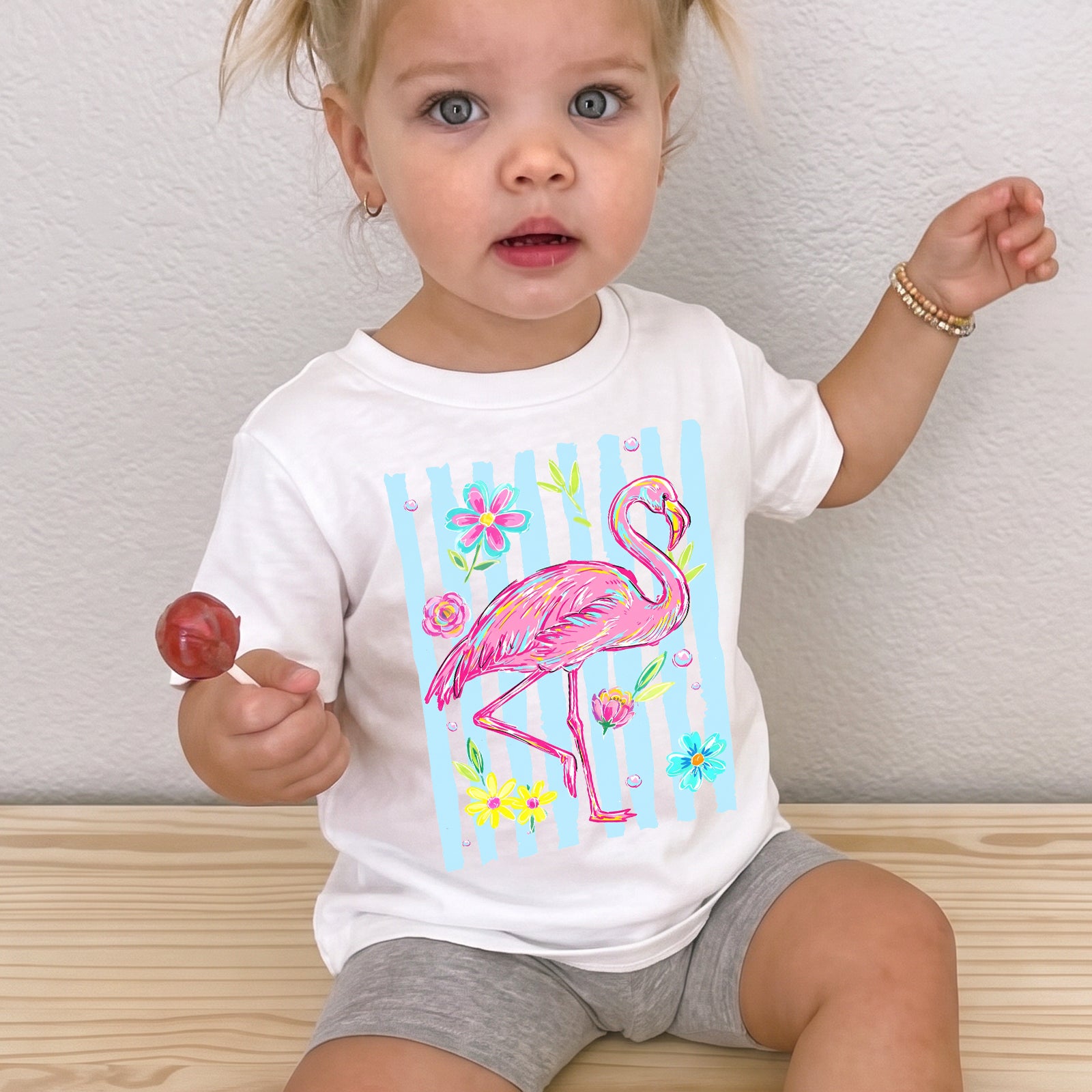 Personalized Kids Flamingo Floral Graphic Tee Tropical Summer T-shirt