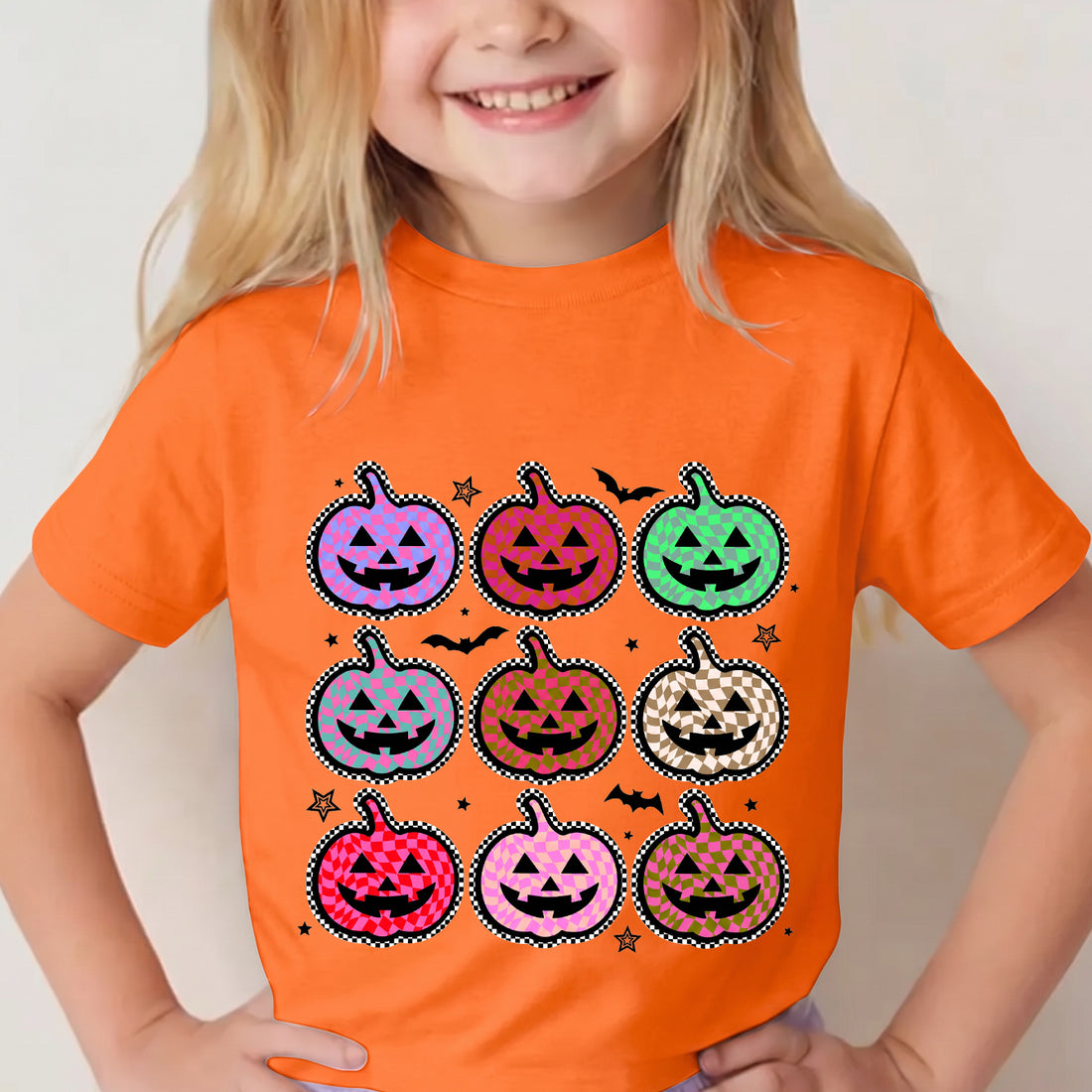 Personalized Kids Colorful Pumpkin Halloween Graphic T-Shirt