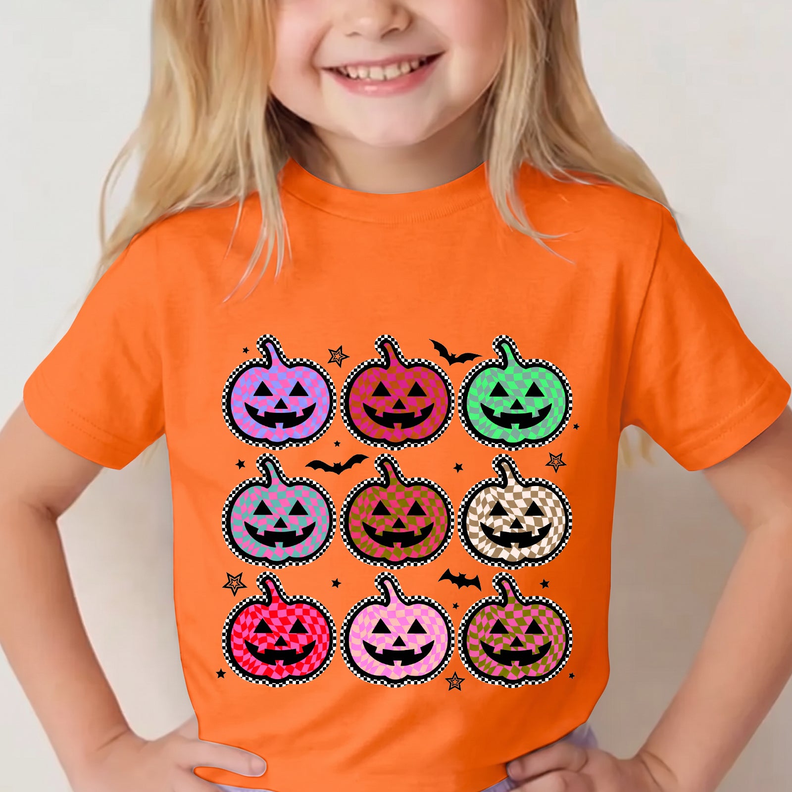 Personalized Kids Colorful Pumpkin Halloween Graphic T-Shirt