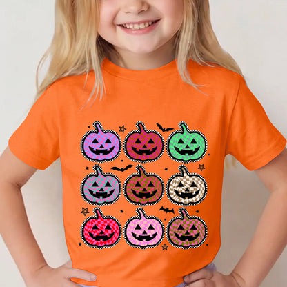 Personalized Kids Colorful Pumpkin Halloween Graphic T-Shirt