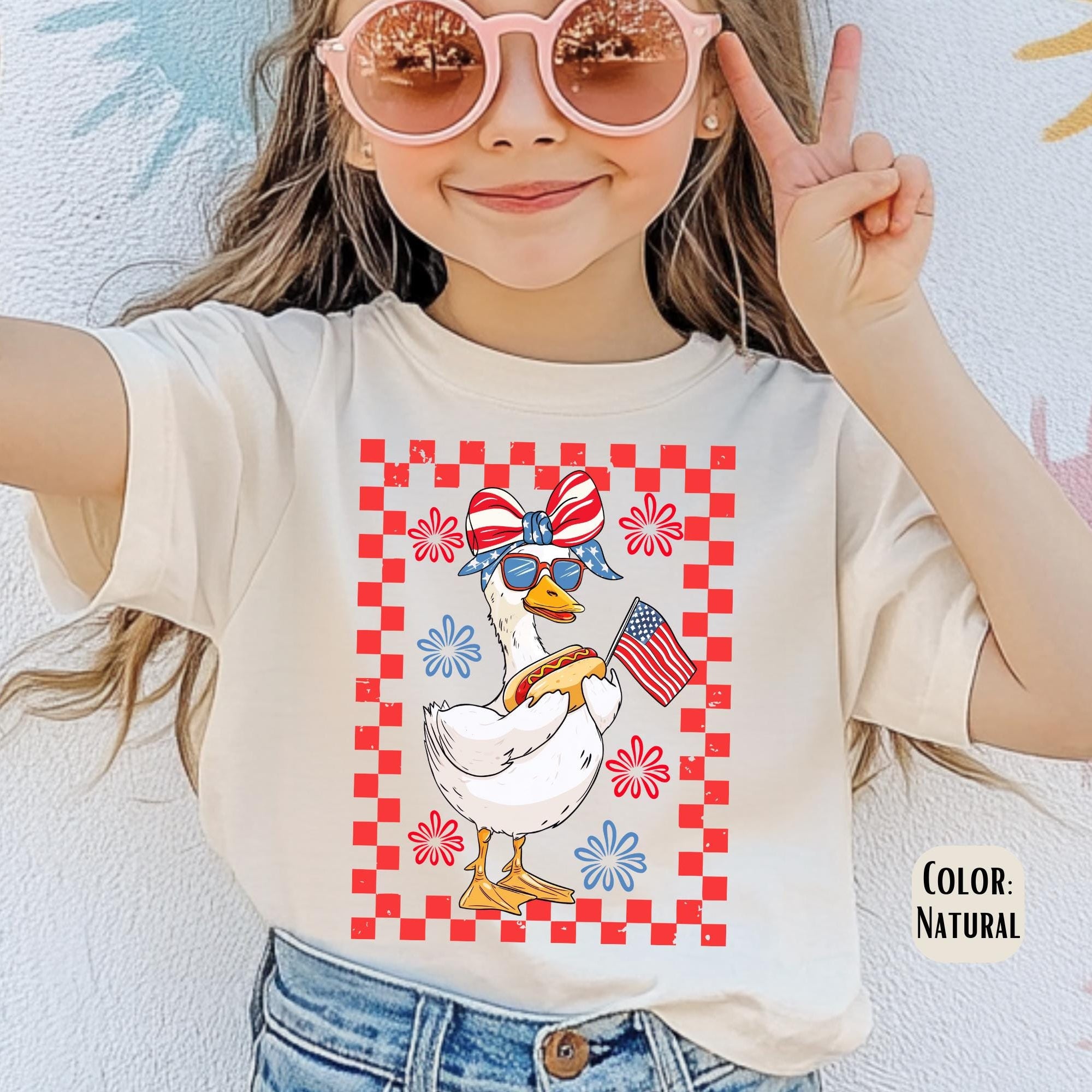 4th of July Patriotic Hot Dog Duck Graphic T-Shirt