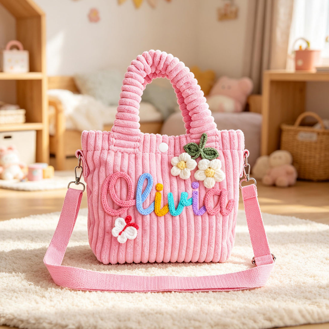 Personalized Kids Corduroy Crossbody Tote Bag