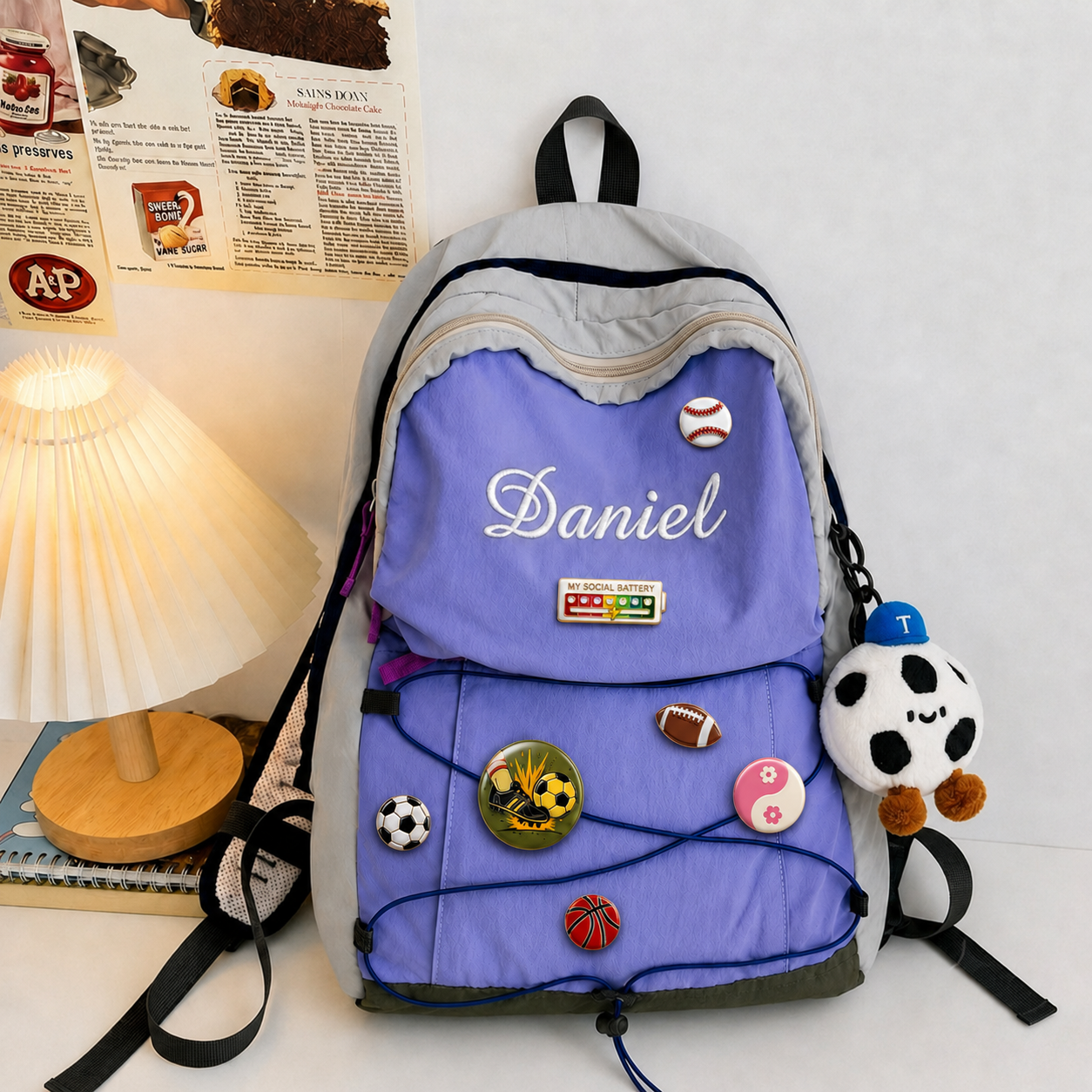 Personalized Embroidered Name Hiking Backpack with Decorative Badges