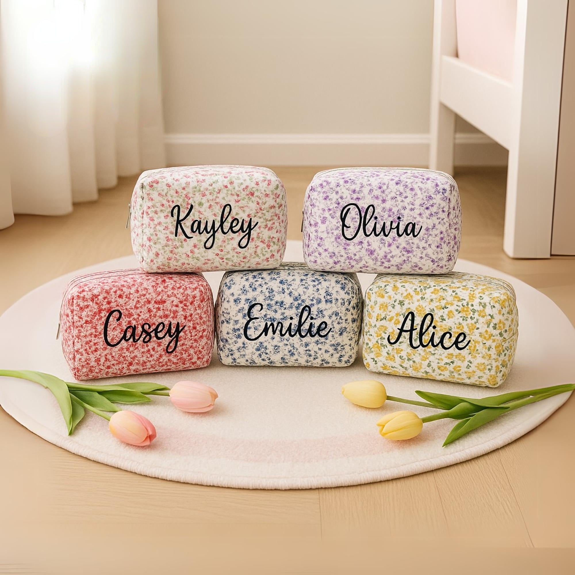 Personalized Kids Floral Quilted Storage Pouch