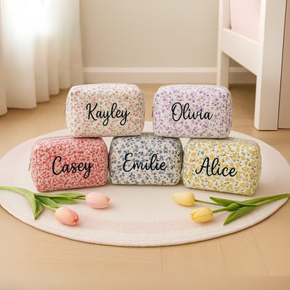 Personalized Kids Floral Quilted Storage Pouch
