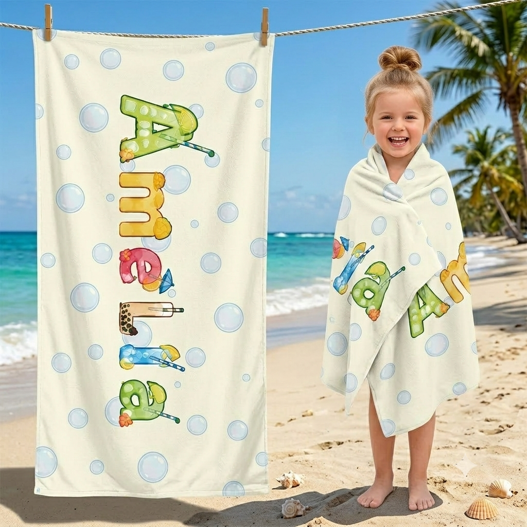 Personalized Kids’ Refreshing Drink Name Beach Towel
