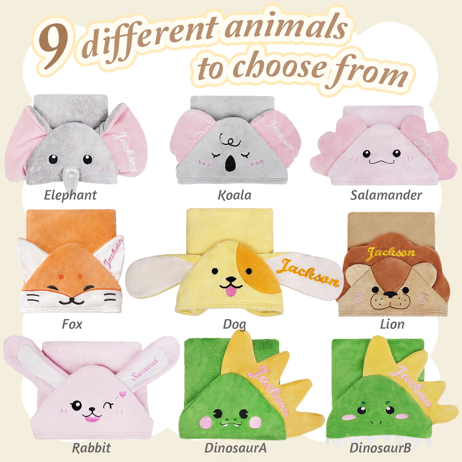 Personalized Animal Hooded Bath Towel for Babies