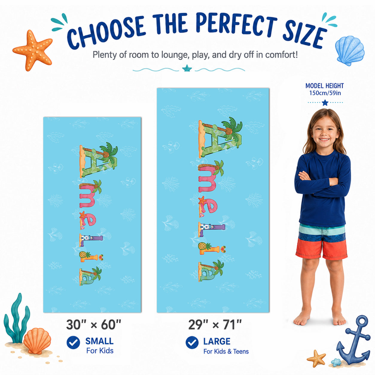 Personalized Kids’ Tropical Island Name Beach Towel