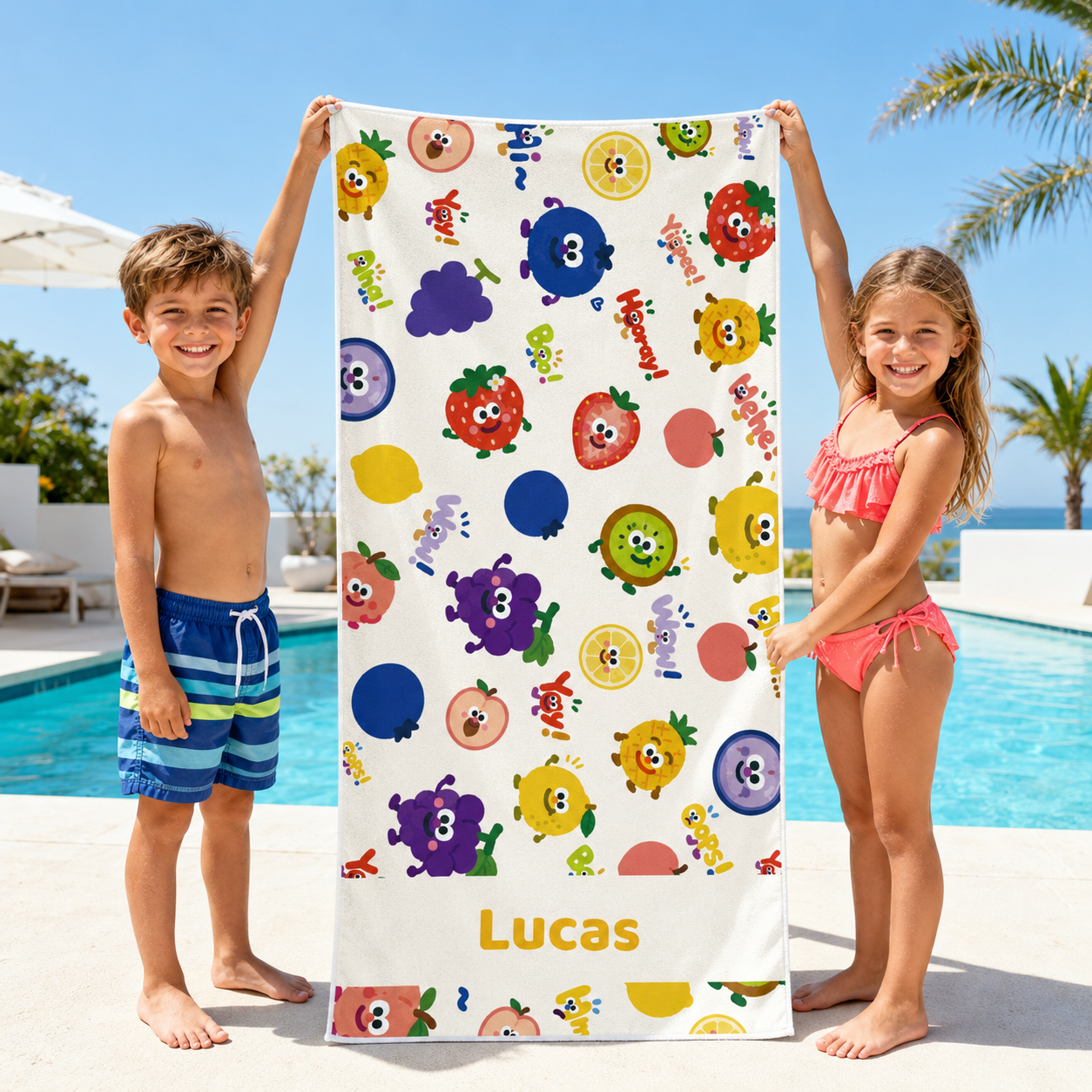 Personalized Kids’ Colorful Fruit Beach Towel